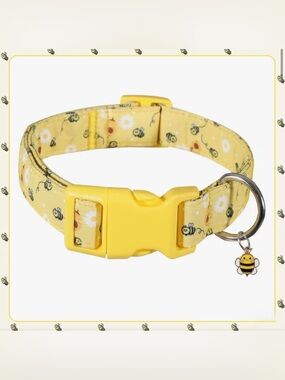 Yellow Bee Print Adjustable Dog Collar with bee charm. 🐝 XS or Medium sizes
